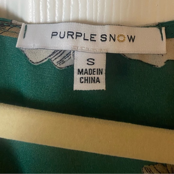 Purple Snow Green Floral Long Sleeve Flounce Dress - Picture 4 of 4